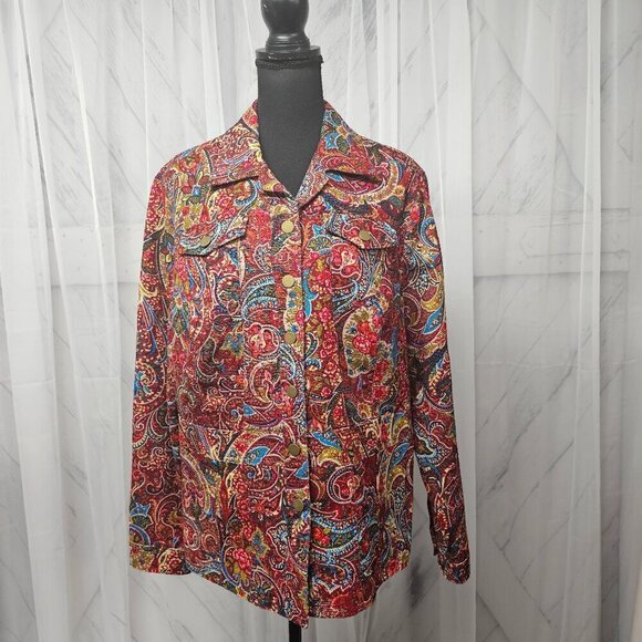 Vintage Coldwater Jacket Red Paisley Tapestry Retro Boho Casual L - Picture 14 of 14